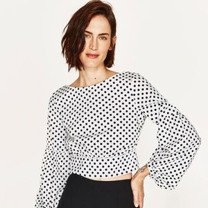 NWOT Zara Polka Dot White & Black Top